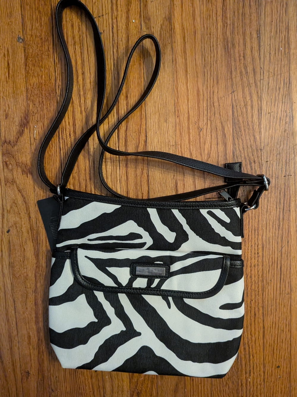 Kenox cross body black and tan zebra print bag